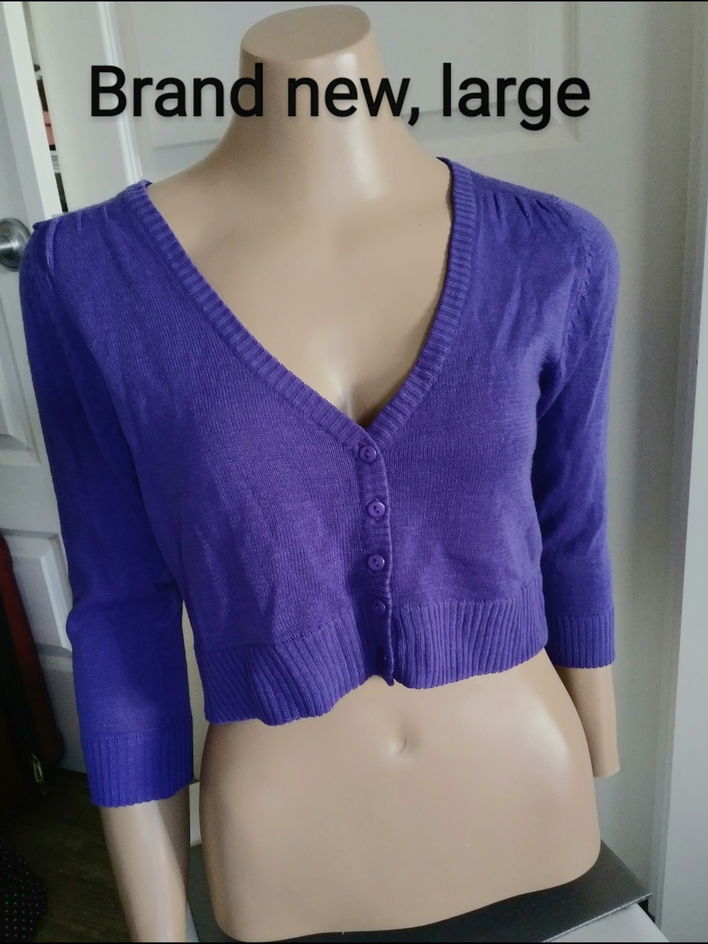 Purple V-Neck Cropped Button Cardigan